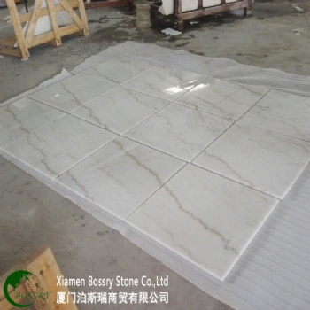  China White Carrara White With Yellow Wave Marble Tile	