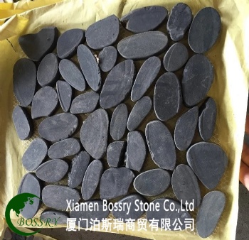 Black Pebble Stone Mosaic Tile With Net