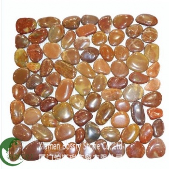 Orange Color Pebble Mosaic Floor Tile