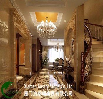 multicolored waterjet floors in black and gold pattern