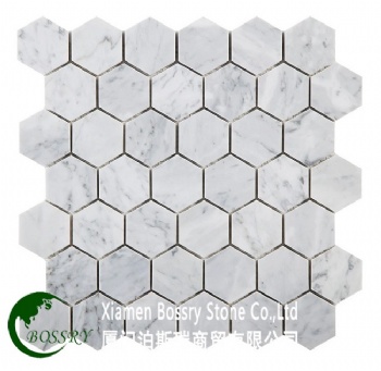 hexagon design polished surface natural Italian bianco carrara white marble mosaic tile