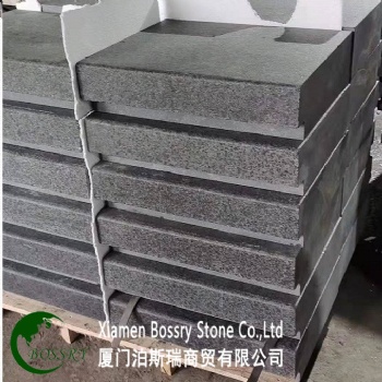  Pearl Black Basalt Flamed Paving Stone on Mesh	