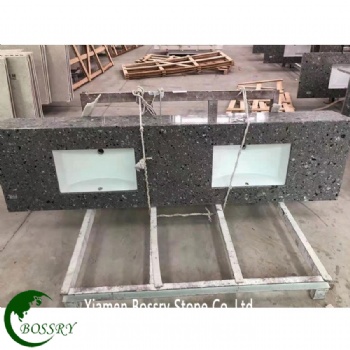 Gray Terrazzo Vanity Tops With Double Ceramic Sinks
