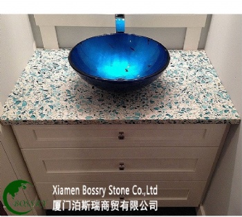 Quartz Look Blue Color Terrazzo Table Tops