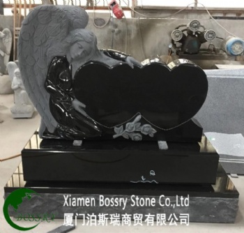  Pure Black Double Heart Bench Tombstone	